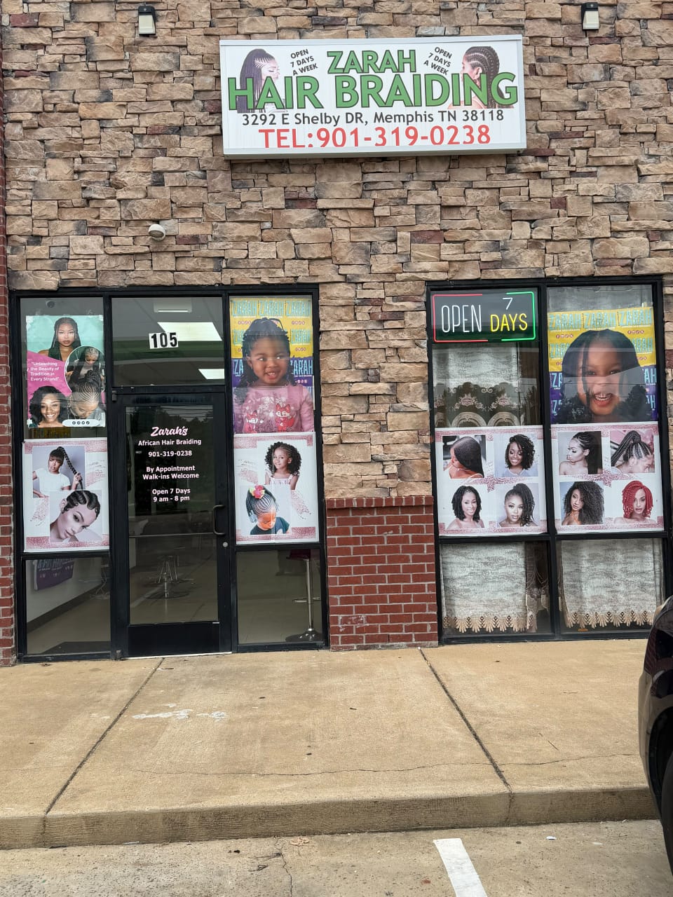 Zarah African Hair Braiding storefront in Memphis, TN