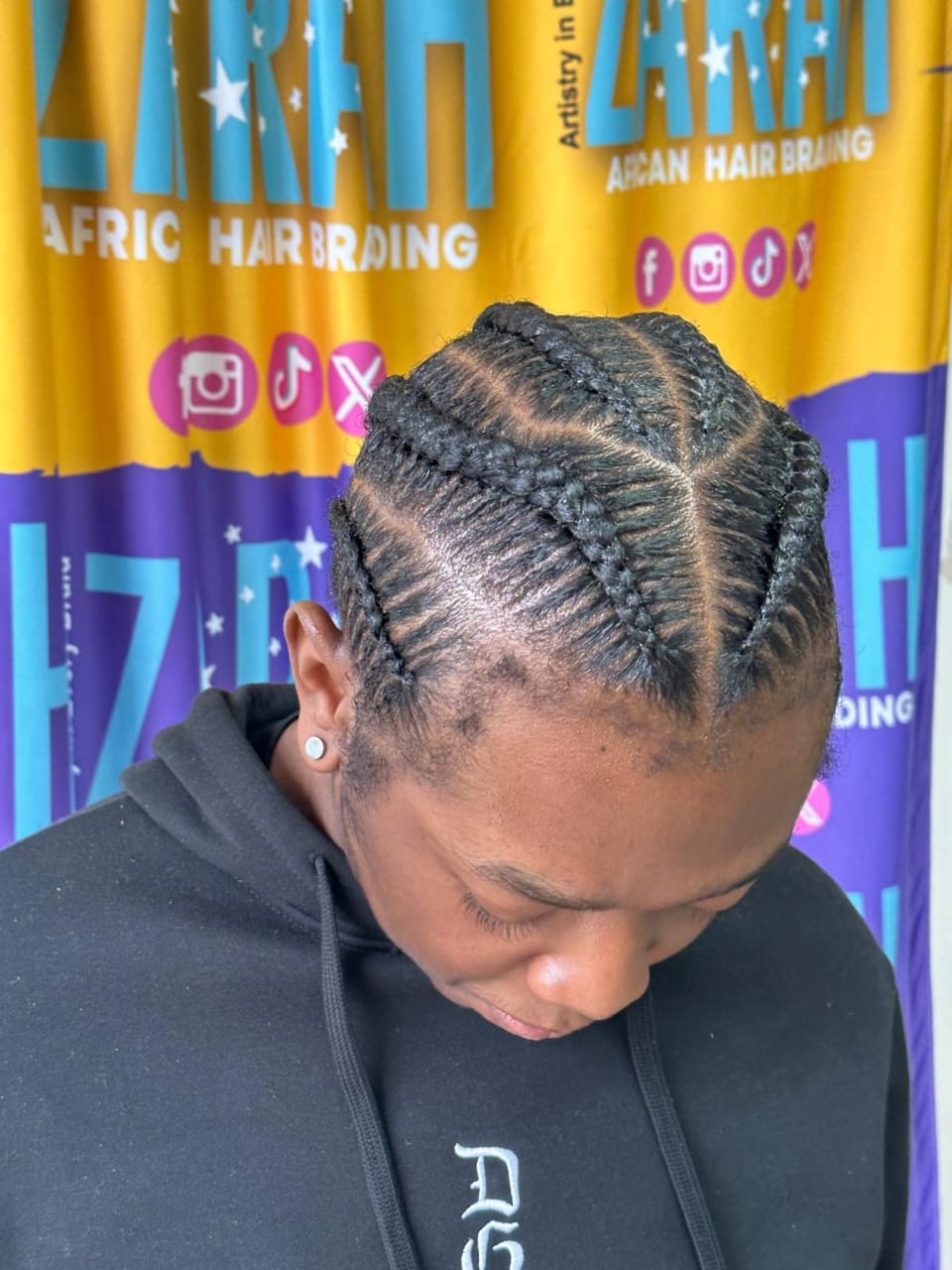 Intricate cornrow pattern