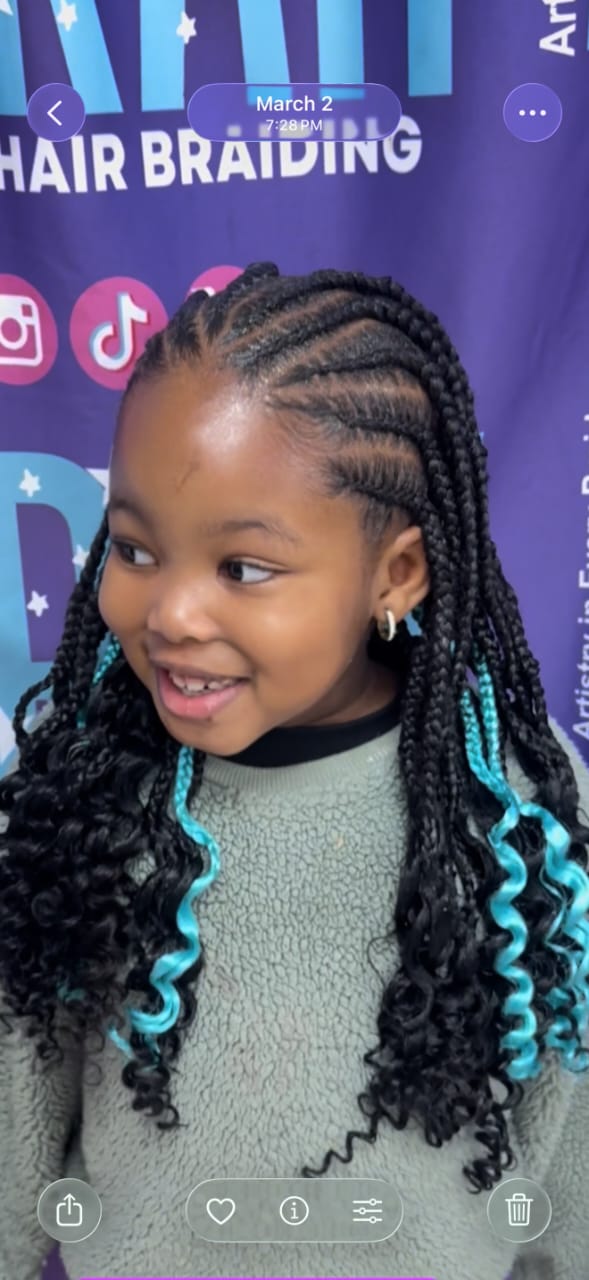 Kids braids with colorful accents